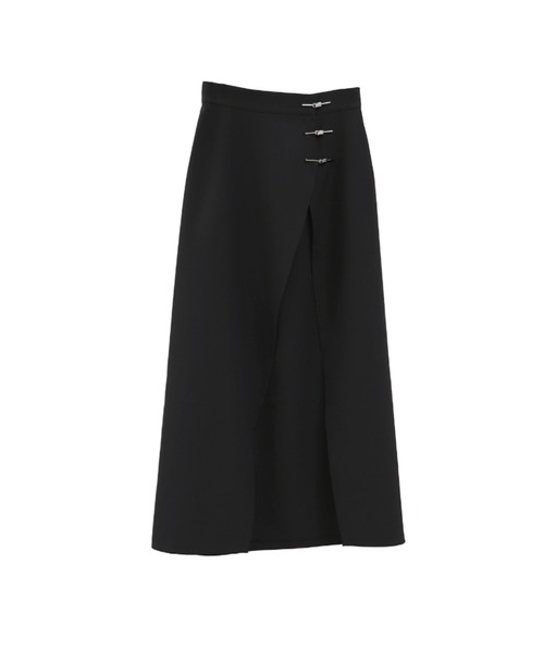 LVEU.(ラブユ.)の「【LVEU.】ピンデザインラップスカート / ボトムス スカート ラップ ラップスカート ピン レイヤード ロング ミモレ ブラック(スカート・レディース・ブラック・FREE)」の2枚目の写真
