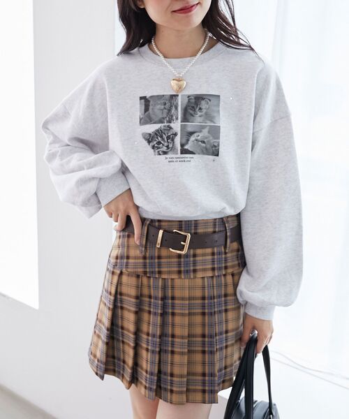 MAJESTIC LEGON（マジェスティックレゴン）の「太ベルトプリーツミニスカート（スカート・レディース・ブラウン系その他4/ベージュ/グレー/A・MEDIUM）」の3枚目の写真