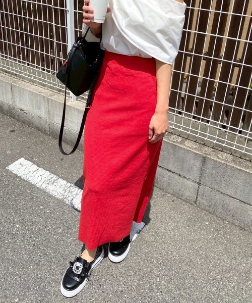 DONOBAN（ドノバン）の「セルフカットリブロングタイトスカート（スカート・レディース・グレイッシュベージュ/アイボリー/ブラック/グレー/ブルー/レッド/グリーン・ONE）」の7枚目の写真