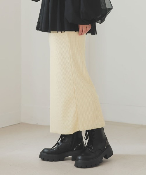 DONOBAN（ドノバン）の「セルフカットリブロングタイトスカート（スカート・レディース・グレイッシュベージュ/アイボリー/ブラック/グレー/ブルー/レッド/グリーン・ONE）」の2枚目の写真