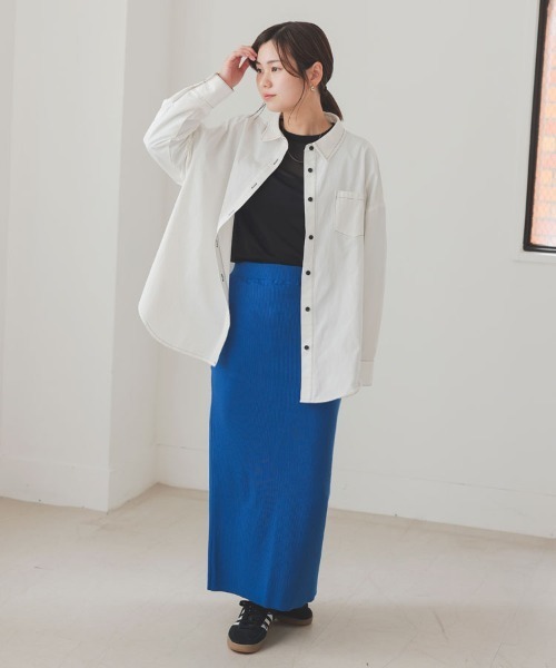 DONOBAN（ドノバン）の「セルフカットリブロングタイトスカート（スカート・レディース・グレイッシュベージュ/アイボリー/ブラック/グレー/ブルー/レッド/グリーン・ONE）」の8枚目の写真