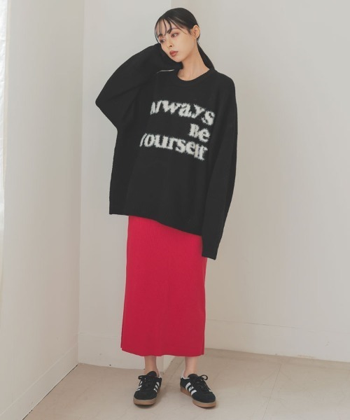 DONOBAN（ドノバン）の「セルフカットリブロングタイトスカート（スカート・レディース・グレイッシュベージュ/アイボリー/ブラック/グレー/ブルー/レッド/グリーン・ONE）」の10枚目の写真