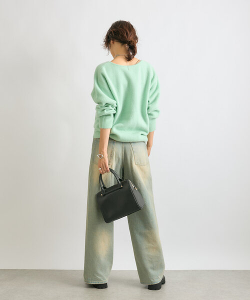 セール】【やわらかな着心地】ヘアリーラグランVネックニット（ニット