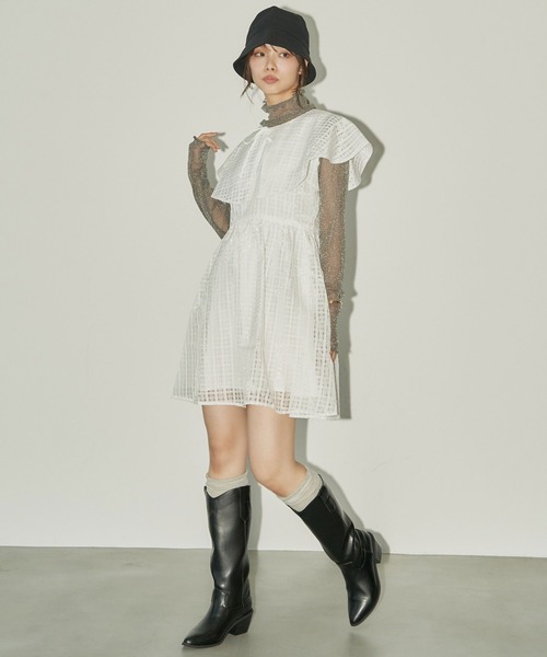 TITTY&CO.（ティティーアンドコー）の「BIGカラーチェックワンピース（ワンピース・レディース・ブラック/ホワイト・MEDIUM/SMALL）」の3枚目の写真