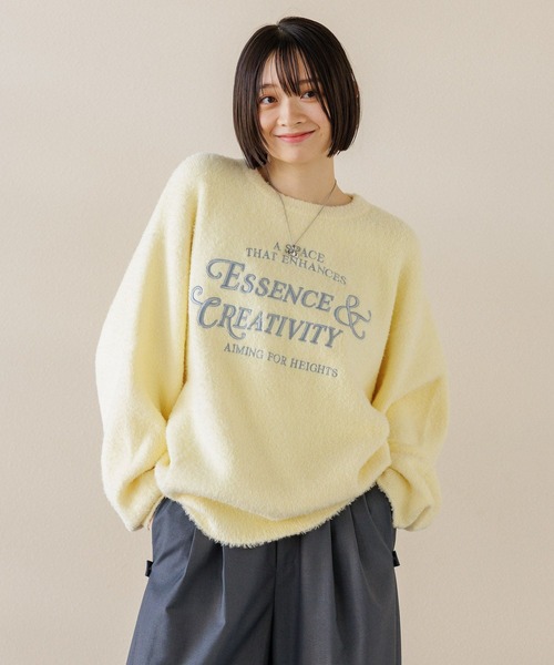ニット セーター 「UNISEX/選べる着丈」カールヤーンロゴニット レディース メンズ Anui ニット セーター 「UNISEX/選べる着丈」カールヤーン