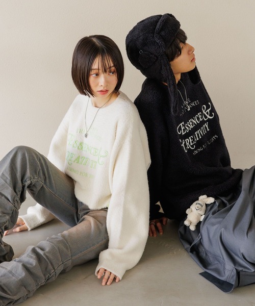 【セール】【UNISEX/選べる着丈】カールヤーンロゴニット（ニット/セーター）｜Anui（アニュイ）