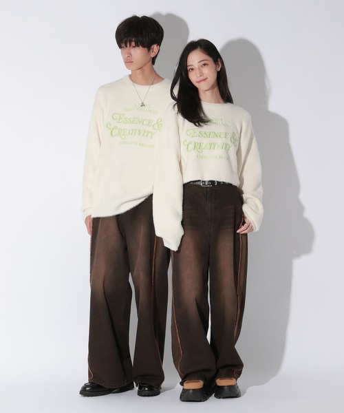 【セール】【UNISEX/選べる着丈】カールヤーンロゴニット（ニット/セーター）｜Anui（アニュイ）