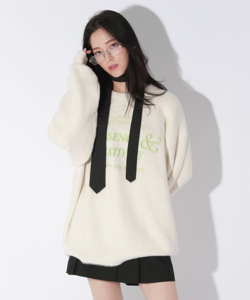 【セール】【UNISEX/選べる着丈】カールヤーンロゴニット（ニット/セーター）｜Anui（アニュイ）