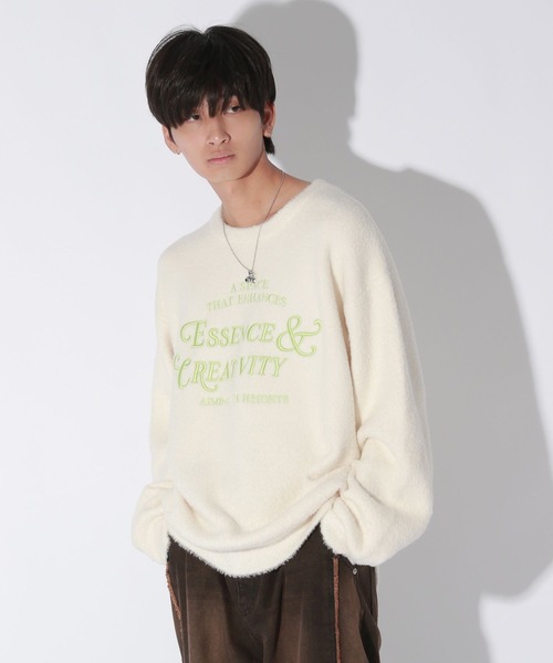 ニット セーター 「UNISEX/選べる着丈」カールヤーンロゴニット レディース メンズ Anui ニット セーター 「UNISEX/選べる着丈」カールヤーン