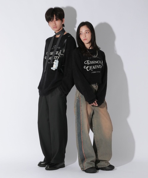 【セール】【UNISEX/選べる着丈】カールヤーンロゴニット（ニット/セーター）｜Anui（アニュイ）