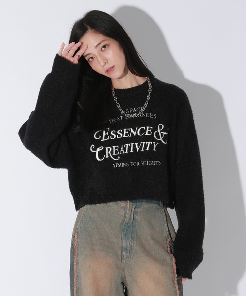 【セール】【UNISEX/選べる着丈】カールヤーンロゴニット（ニット/セーター）｜Anui（アニュイ）