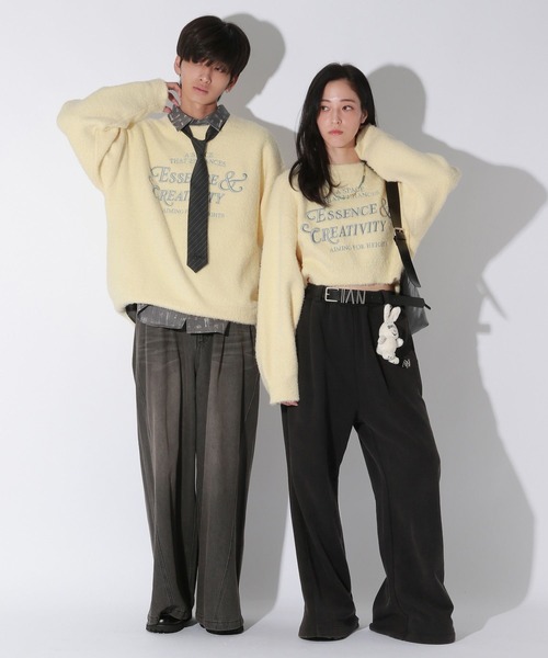 ニット セーター 「UNISEX/選べる着丈」カールヤーンロゴニット レディース メンズ Anui ニット セーター 「UNISEX/選べる着丈」カールヤーン