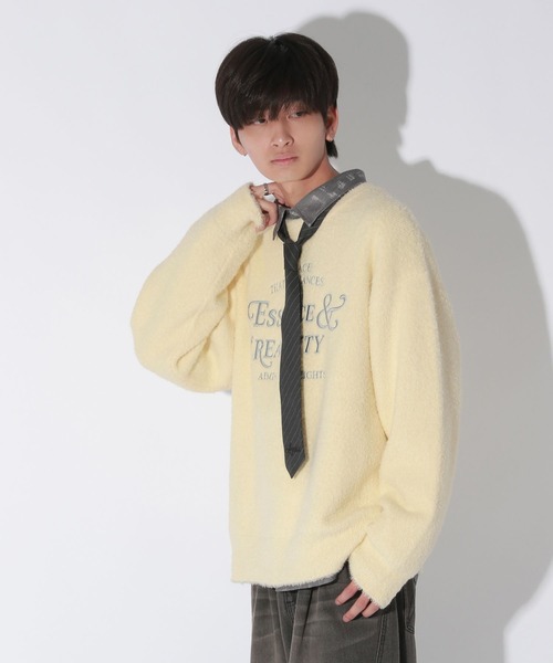 【セール】【UNISEX/選べる着丈】カールヤーンロゴニット（ニット/セーター）｜Anui（アニュイ）