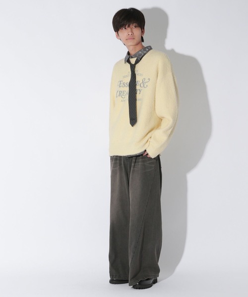 ニット セーター 「UNISEX/選べる着丈」カールヤーンロゴニット レディース メンズ Anui ニット セーター 「UNISEX/選べる着丈」カールヤーン