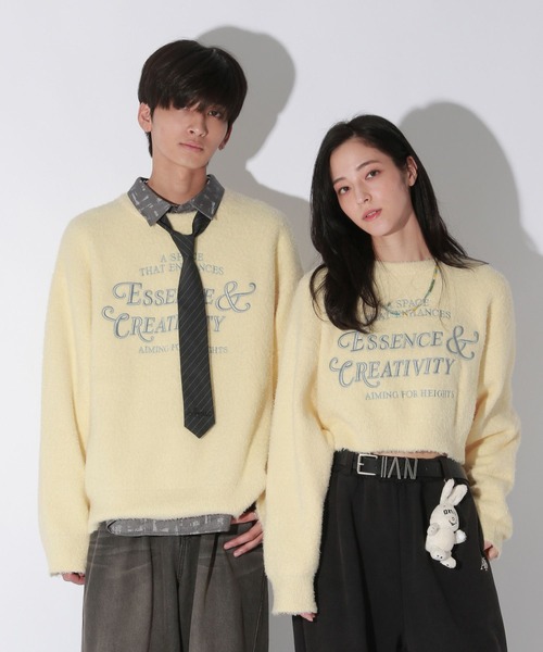 【セール】【UNISEX/選べる着丈】カールヤーンロゴニット（ニット/セーター）｜Anui（アニュイ）