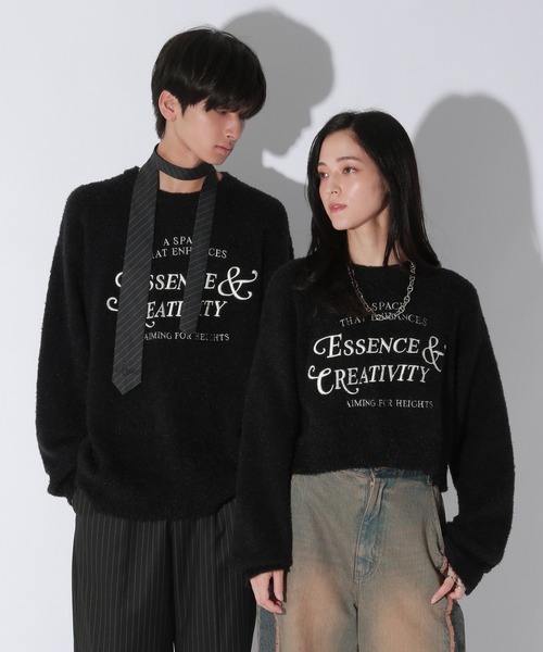 【セール】【UNISEX/選べる着丈】カールヤーンロゴニット（ニット/セーター）｜Anui（アニュイ）