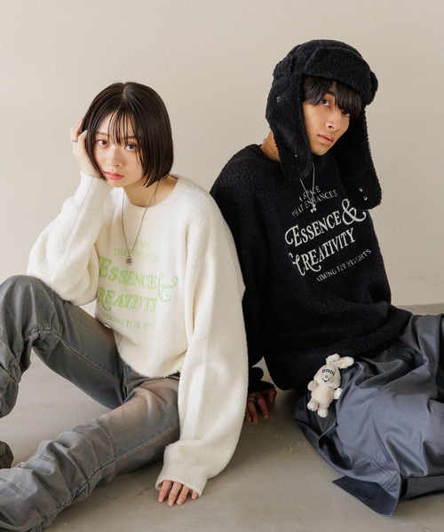 【セール】【UNISEX/選べる着丈】カールヤーンロゴニット（ニット/セーター）｜Anui（アニュイ）