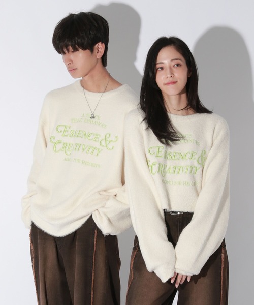 【セール】【UNISEX/選べる着丈】カールヤーンロゴニット（ニット/セーター）｜Anui（アニュイ）