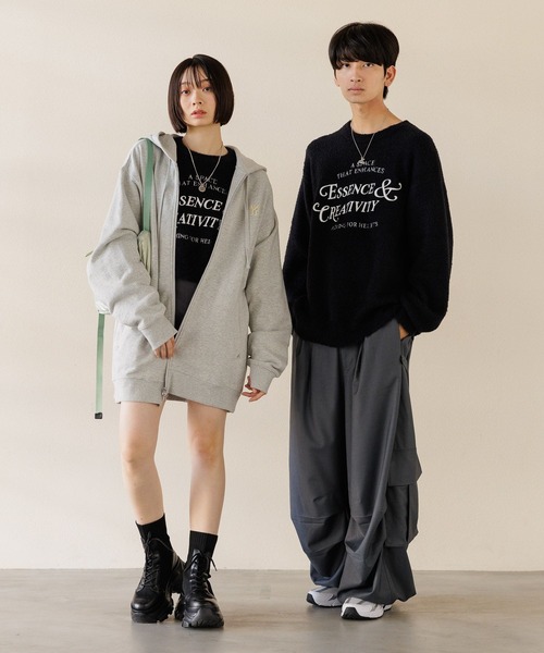 【セール】【UNISEX/選べる着丈】カールヤーンロゴニット（ニット/セーター）｜Anui（アニュイ）