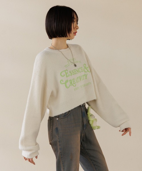 【セール】【UNISEX/選べる着丈】カールヤーンロゴニット（ニット/セーター）｜Anui（アニュイ）