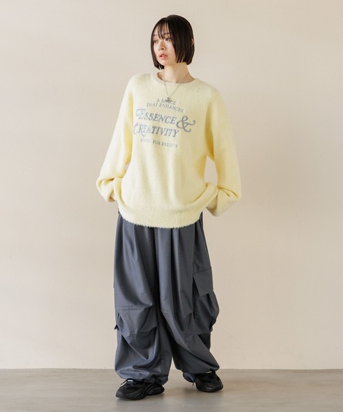 【セール】【UNISEX/選べる着丈】カールヤーンロゴニット（ニット/セーター）｜Anui（アニュイ）