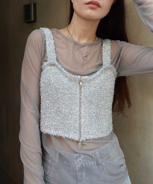 CORNERS(コーナーズ)の「グリッターニットダブルジップビスチェ(キャミソール・レディース・ブラック/シルバー/アイボリー・M)」の7枚目の写真