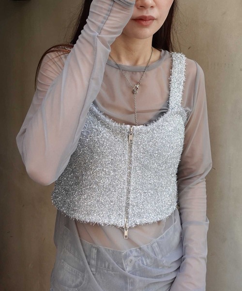 CORNERS(コーナーズ)の「グリッターニットダブルジップビスチェ(キャミソール・レディース・ブラック/シルバー/アイボリー・M)」の9枚目の写真