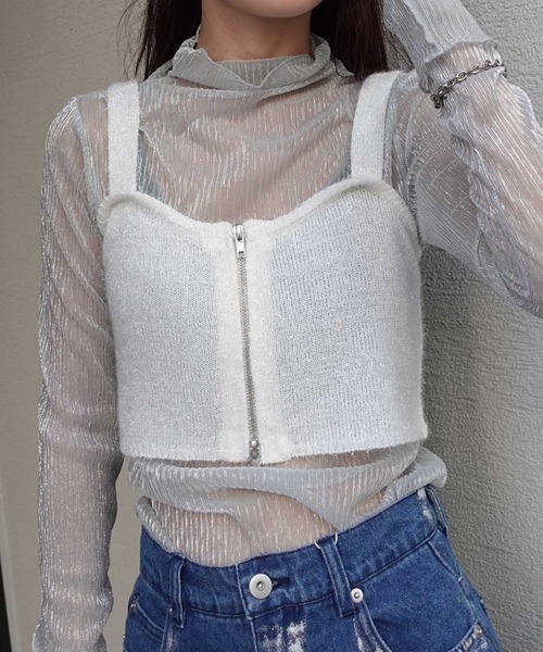 CORNERS(コーナーズ)の「グリッターニットダブルジップビスチェ(キャミソール・レディース・ブラック/シルバー/アイボリー・M)」の14枚目の写真