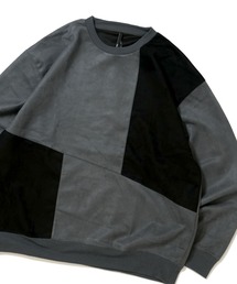 おしゃれスタ（オシャレスタ）の「faux suede switching design cutsew/スウェードタッチ 切り替えデザイン カットソー オーバーサイズ メンズ レディース（スウェット）」