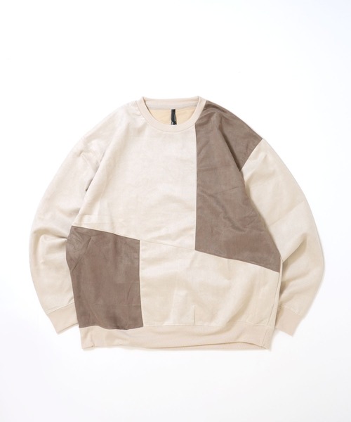 おしゃれスタ（オシャレスタ）の「faux suede switching design cutsew/スウェードタッチ 切り替えデザイン カットソー オーバーサイズ メンズ レディース（スウェット・メンズ・ブラック/グレイッシュベージュ/サックスブルー/オフホワイト/チャコールグレー・M/L/XL）」の16枚目の写真