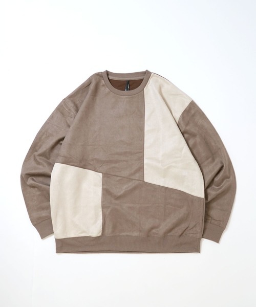 おしゃれスタ（オシャレスタ）の「faux suede switching design cutsew/スウェードタッチ 切り替えデザイン カットソー オーバーサイズ メンズ レディース（スウェット・メンズ・ブラック/グレイッシュベージュ/サックスブルー/オフホワイト/チャコールグレー・M/L/XL）」の8枚目の写真
