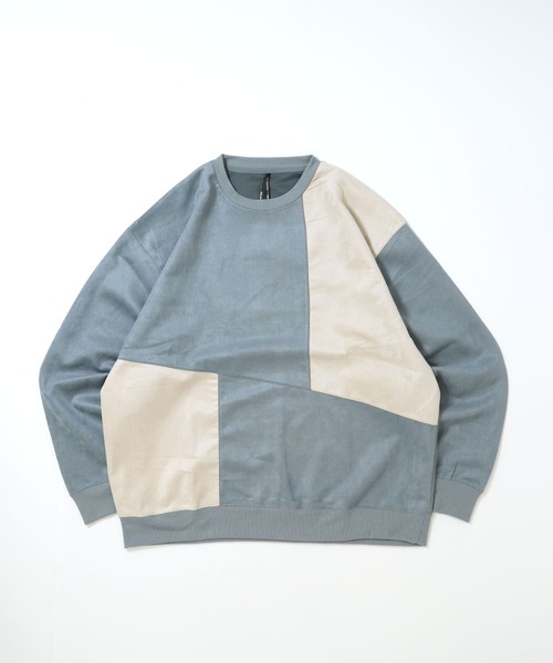 おしゃれスタ（オシャレスタ）の「faux suede switching design cutsew/スウェードタッチ 切り替えデザイン カットソー オーバーサイズ メンズ レディース（スウェット・メンズ・ブラック/グレイッシュベージュ/サックスブルー/オフホワイト/チャコールグレー・M/L/XL）」の9枚目の写真