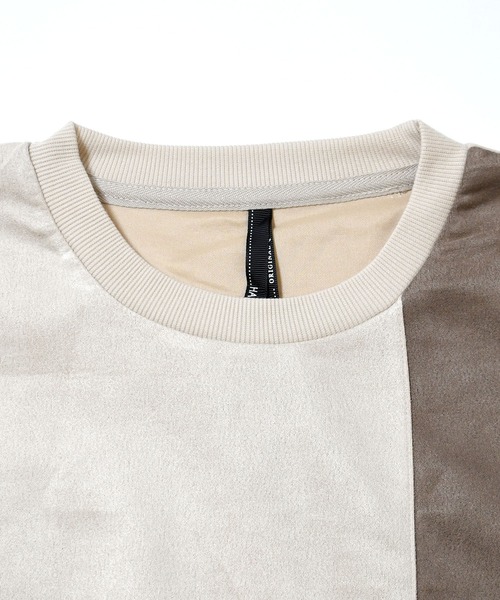 おしゃれスタ（オシャレスタ）の「faux suede switching design cutsew/スウェードタッチ 切り替えデザイン カットソー オーバーサイズ メンズ レディース（スウェット・メンズ・ブラック/グレイッシュベージュ/サックスブルー/オフホワイト/チャコールグレー・M/L/XL）」の11枚目の写真