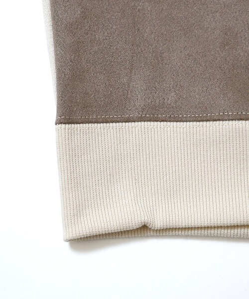 おしゃれスタ（オシャレスタ）の「faux suede switching design cutsew/スウェードタッチ 切り替えデザイン カットソー オーバーサイズ メンズ レディース（スウェット・メンズ・ブラック/グレイッシュベージュ/サックスブルー/オフホワイト/チャコールグレー・M/L/XL）」の13枚目の写真