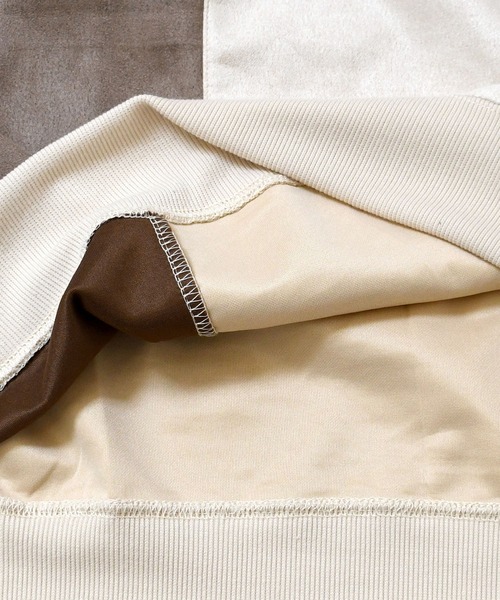 おしゃれスタ（オシャレスタ）の「faux suede switching design cutsew/スウェードタッチ 切り替えデザイン カットソー オーバーサイズ メンズ レディース（スウェット・メンズ・ブラック/グレイッシュベージュ/サックスブルー/オフホワイト/チャコールグレー・M/L/XL）」の14枚目の写真