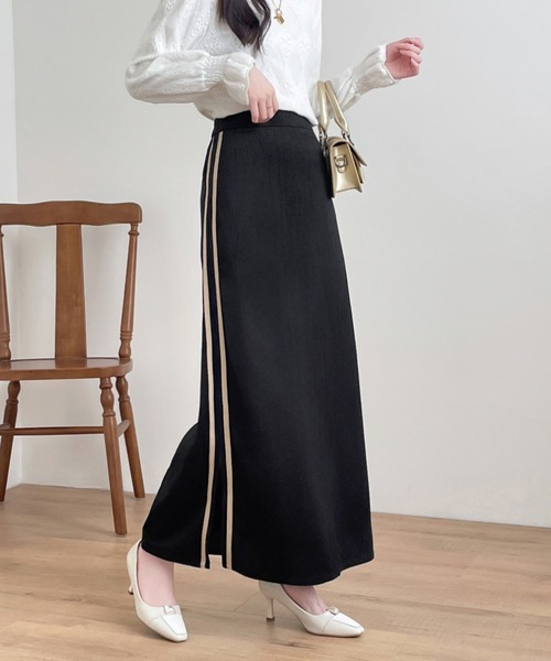 ECLIN（エクラン）の「コーデュロイサイドスリット配色ラインロングスカート（スカート・レディース・ブラウン/ブラック/グレー・M/L/XL）」の4枚目の写真