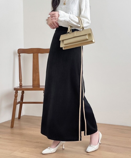 ECLIN（エクラン）の「コーデュロイサイドスリット配色ラインロングスカート（スカート・レディース・ブラウン/ブラック/グレー・M/L/XL）」の8枚目の写真
