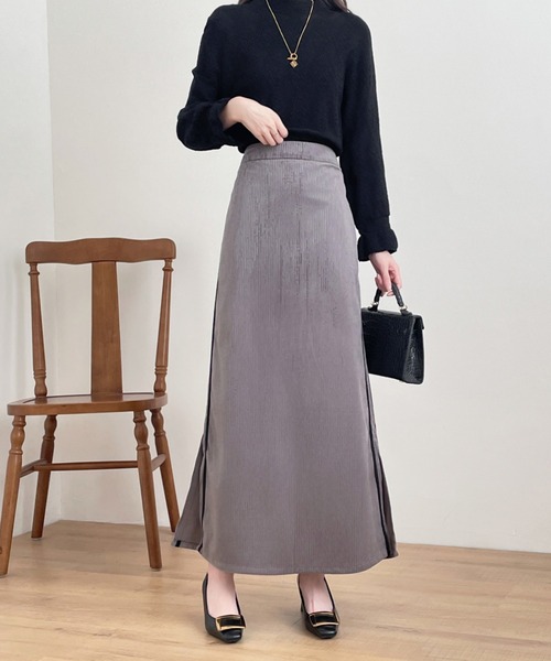 ECLIN（エクラン）の「コーデュロイサイドスリット配色ラインロングスカート（スカート・レディース・ブラウン/ブラック/グレー・M/L/XL）」の14枚目の写真