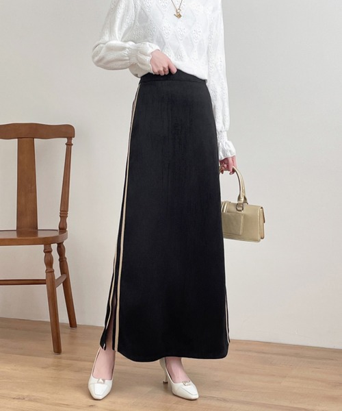 ECLIN（エクラン）の「コーデュロイサイドスリット配色ラインロングスカート（スカート・レディース・ブラウン/ブラック/グレー・M/L/XL）」の6枚目の写真