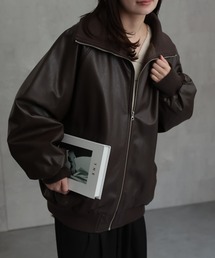 ap retro（アプレトロ）の「フェイクレザー襟リブ・リブタートルブルゾン / 中綿キルティング裏地（ブルゾン）」