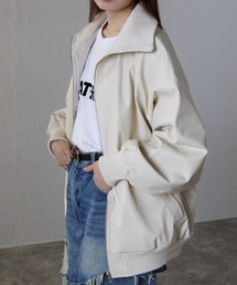 ap retro（アプレトロ）の「フェイクレザー襟リブ・リブタートルブルゾン / 中綿キルティング裏地（ブルゾン）」