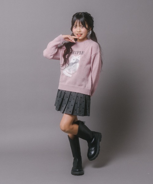 URBAN CHERRY（アーバンチェリー）の「【インナーパンツ付き】レース切り替えリボンプリーツスカート（スカート・キッズ・グレー・110cm/120cm/130cm/140cm/150cm）」の4枚目の写真