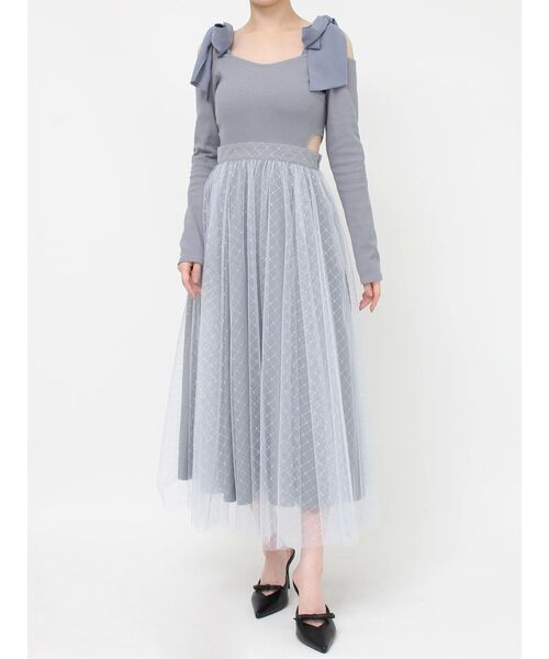 リラックス リュクス  ひざ下 ワンピース フレア 大人 RUIRUE BOUTIQUE ワンピース タック＆フレア・スクエアネック