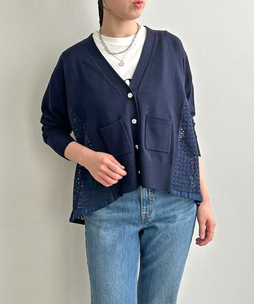 LHELBIE(レルビエ)の「レースドッキングニットカーディガン(カーディガン/ボレロ・レディース・ライトグレー/ネイビー/ブラック・M)」の7枚目の写真