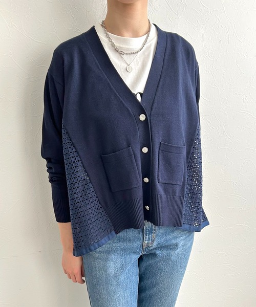 LHELBIE(レルビエ)の「レースドッキングニットカーディガン(カーディガン/ボレロ・レディース・ライトグレー/ネイビー/ブラック・M)」の15枚目の写真