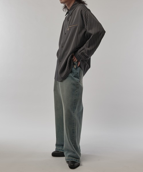 Lui's（ルイス）の「ストライプシャツブルゾン（シャツ/ブラウス・メンズ・ブラック/グレー/チャコールグレー/グレイッシュベージュ・FREE）」の13枚目の写真