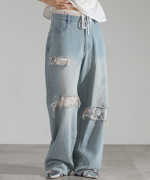 apres jour mignon(アプレジュールミニョン)の「ダメージレースデニム【ZOZOTOWN限定アイテム】(デニムパンツ・レディース・ライトブルー/ブラック系その他/インディゴブルー・X-LARGE/SMALL/MEDIUM)」の13枚目の写真