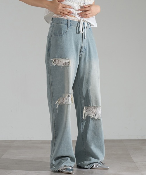 apres jour mignon(アプレジュールミニョン)の「ダメージレースデニム【ZOZOTOWN限定アイテム】(デニムパンツ・レディース・ライトブルー/ブラック系その他/インディゴブルー・X-LARGE/SMALL/MEDIUM)」の14枚目の写真