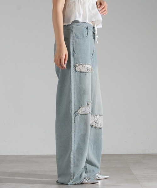 apres jour mignon(アプレジュールミニョン)の「ダメージレースデニム【ZOZOTOWN限定アイテム】(デニムパンツ・レディース・ライトブルー/ブラック系その他/インディゴブルー・X-LARGE/SMALL/MEDIUM)」の15枚目の写真