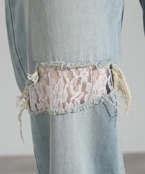 apres jour mignon(アプレジュールミニョン)の「ダメージレースデニム【ZOZOTOWN限定アイテム】(デニムパンツ・レディース・ライトブルー/ブラック系その他/インディゴブルー・X-LARGE/SMALL/MEDIUM)」の12枚目の写真